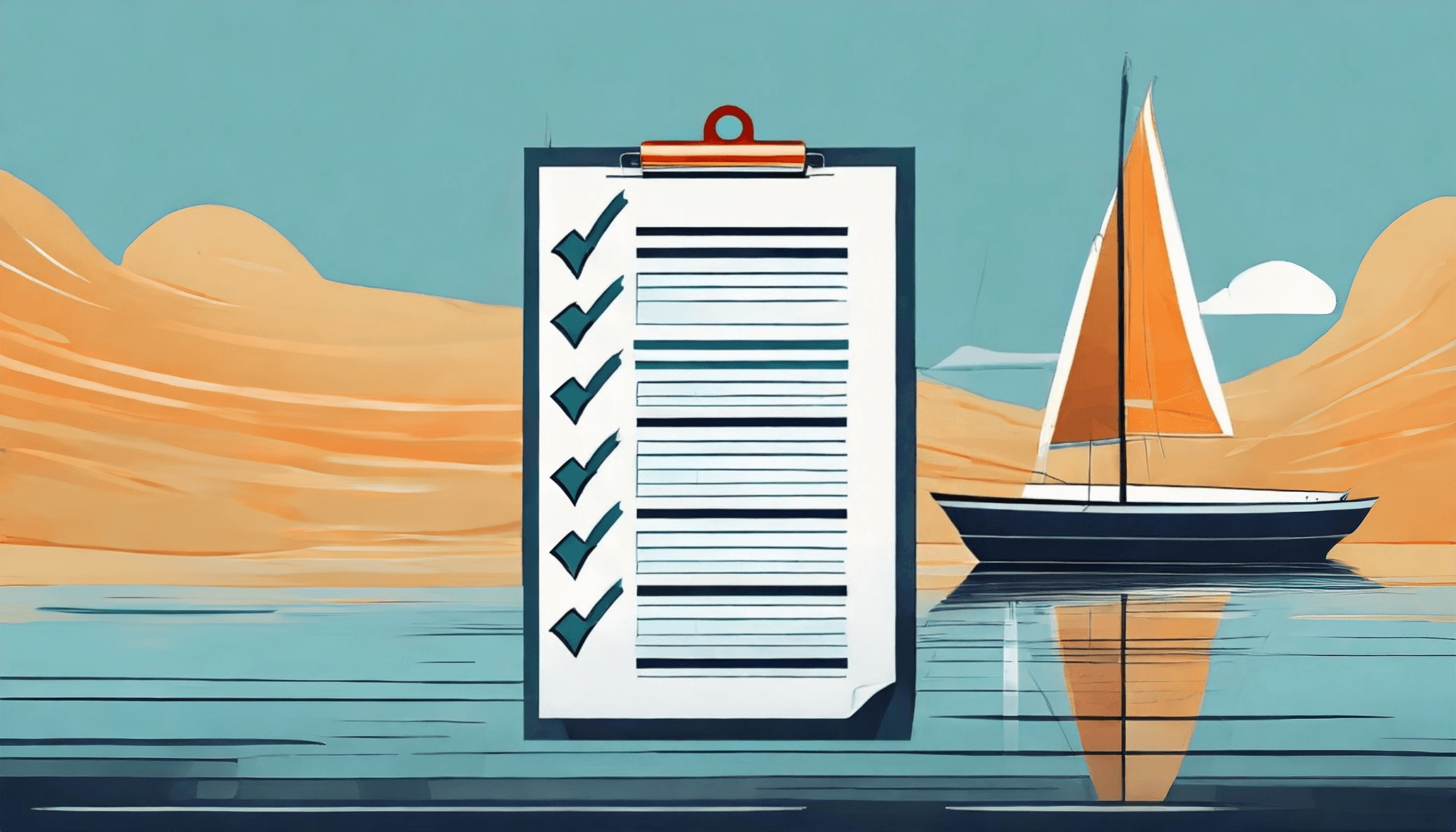 Checklist in front of a sailing yacht